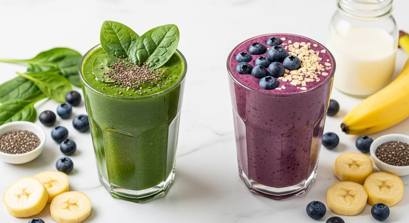 Green Smoothie and Blueberry Smoothie
