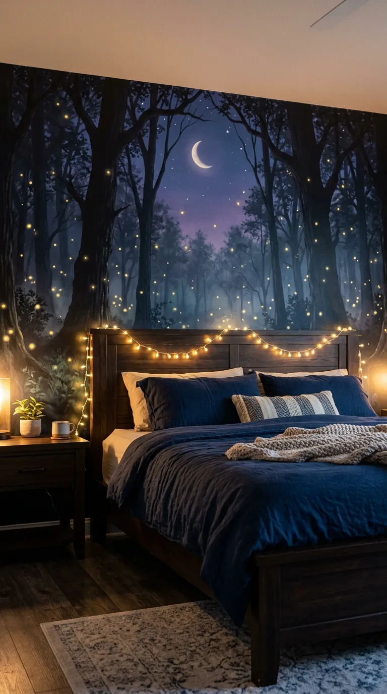 Nighttime Forest with Fireflies