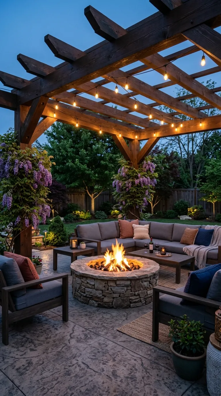 Backyard Fire Pit With Pergola