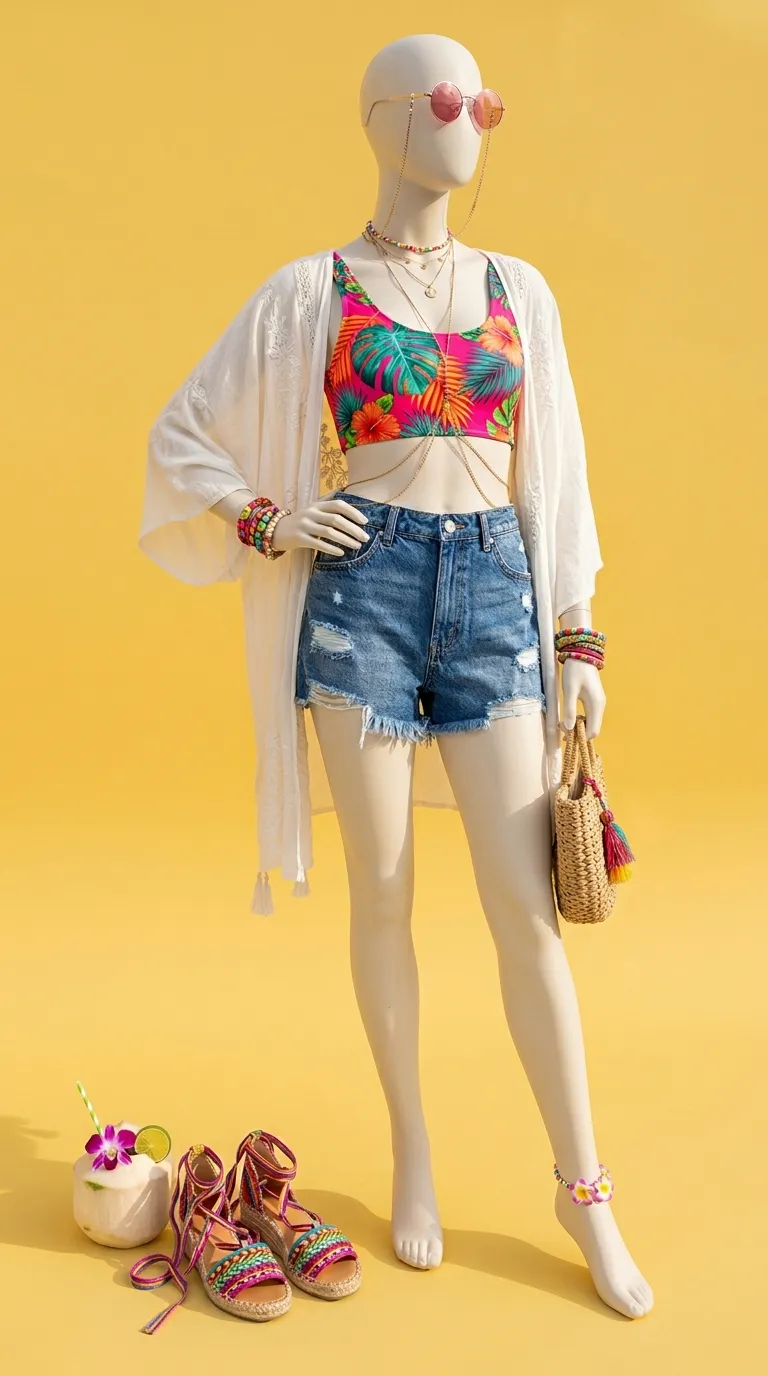 Bold Tropical Bikini Top Outfit