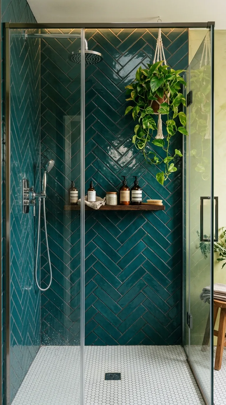 Deep Teal Herringbone