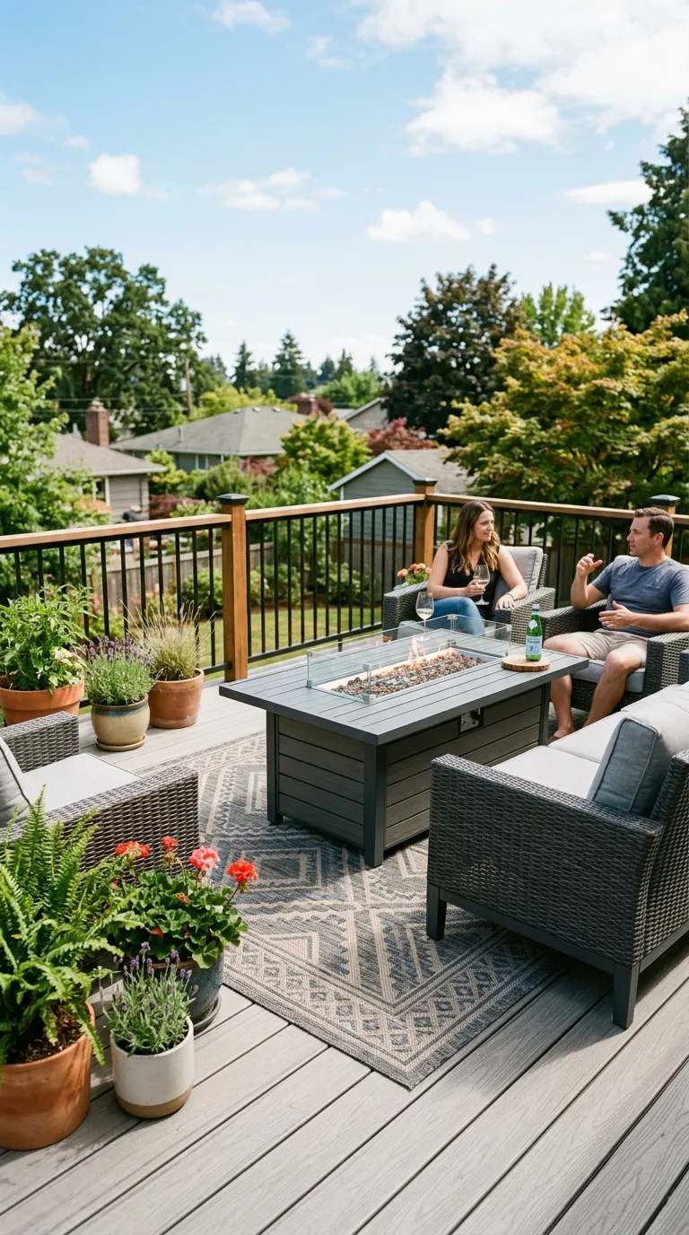 Fire Pit On Wooden Deck