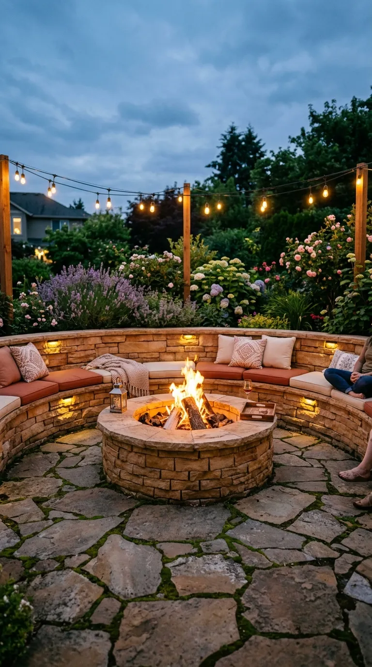 Fire Pit With Built-In Seating Wall