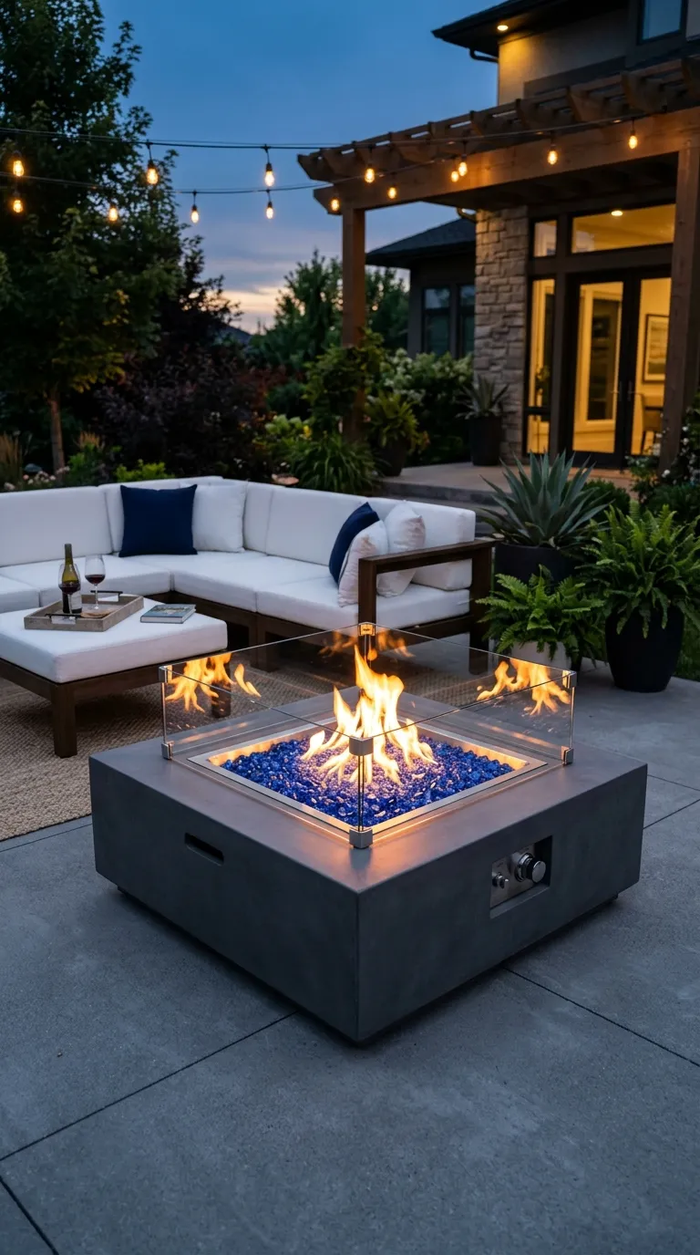 Fire Pit With Colored Glass