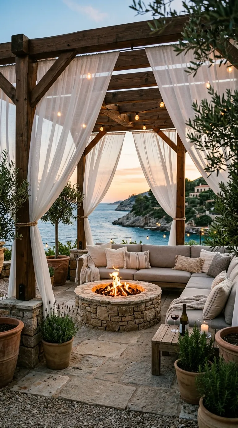 Fire Pit With Outdoor Curtains