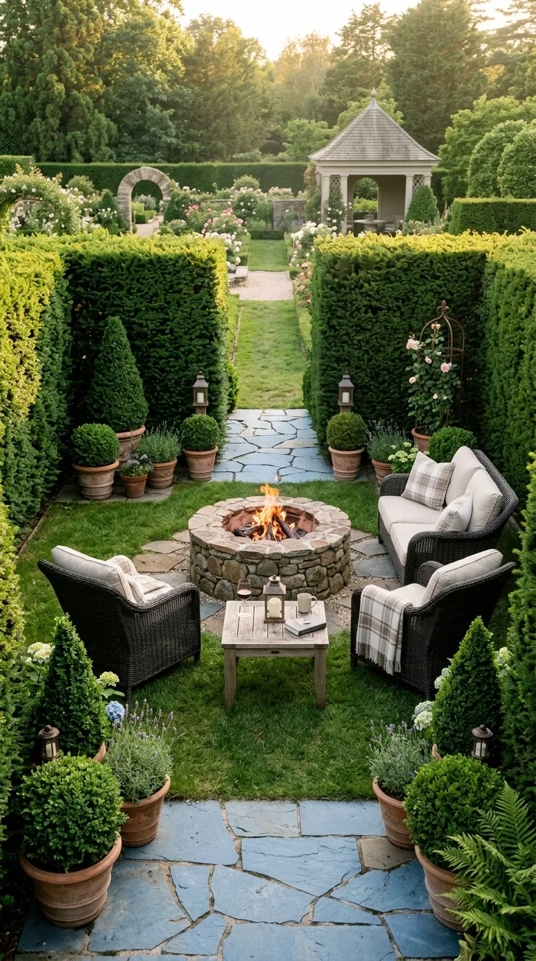 Fire Pit With Privacy Hedge