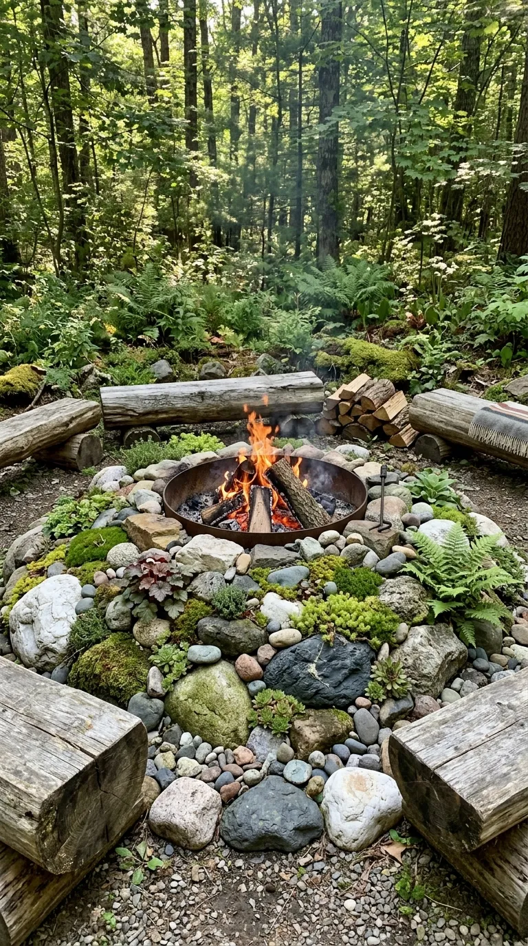 Fire Pit With Rock Garden
