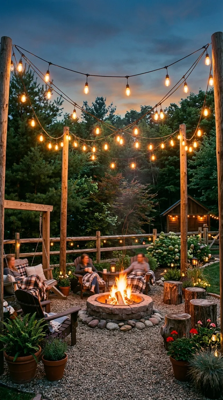 Fire Pit With String Lights