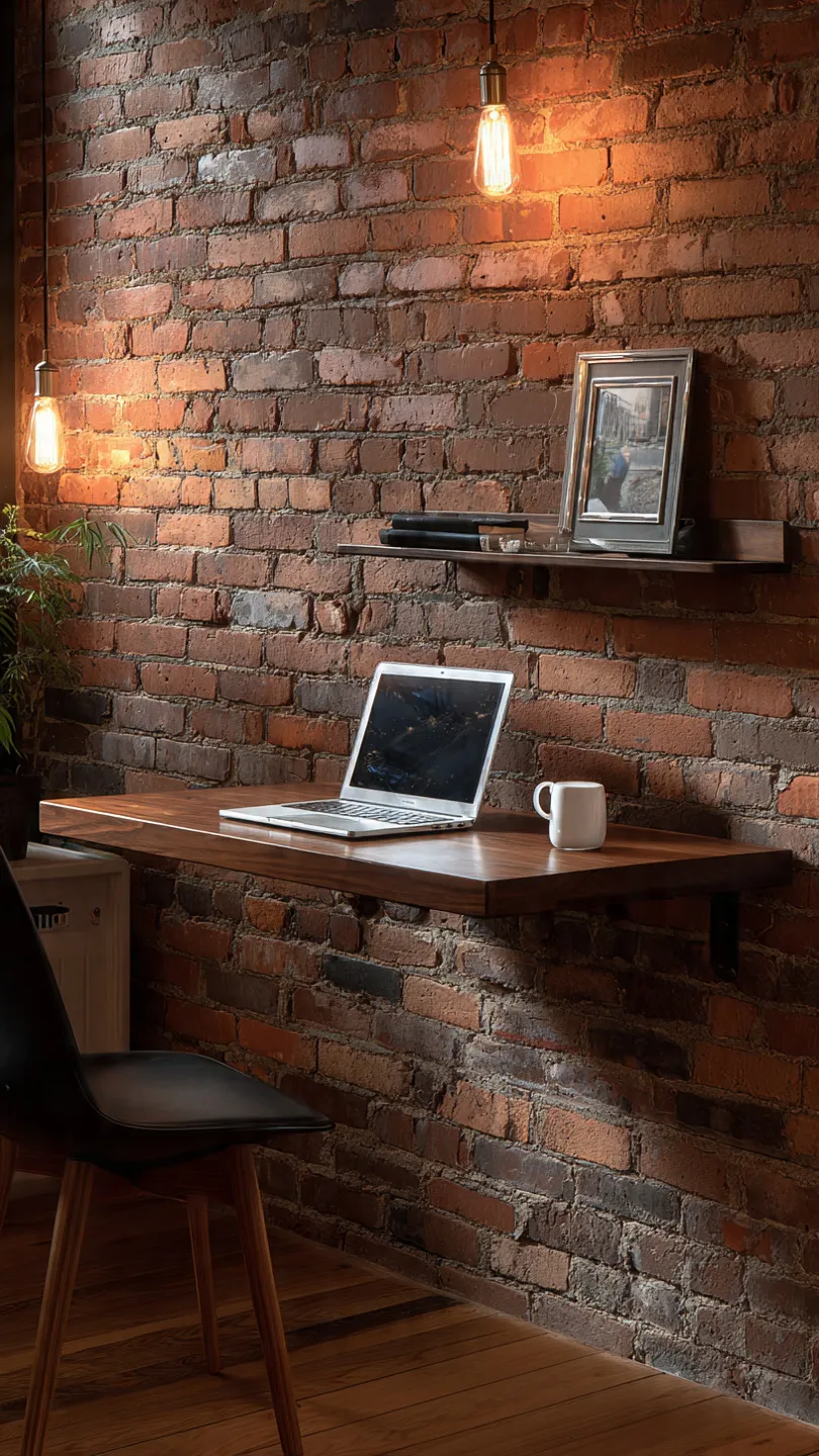 Floating Desk Against Brick Wall