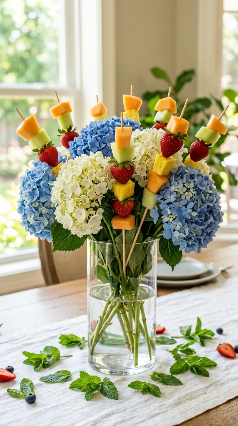 Fruit Skewer & Hydrangea Bouquet