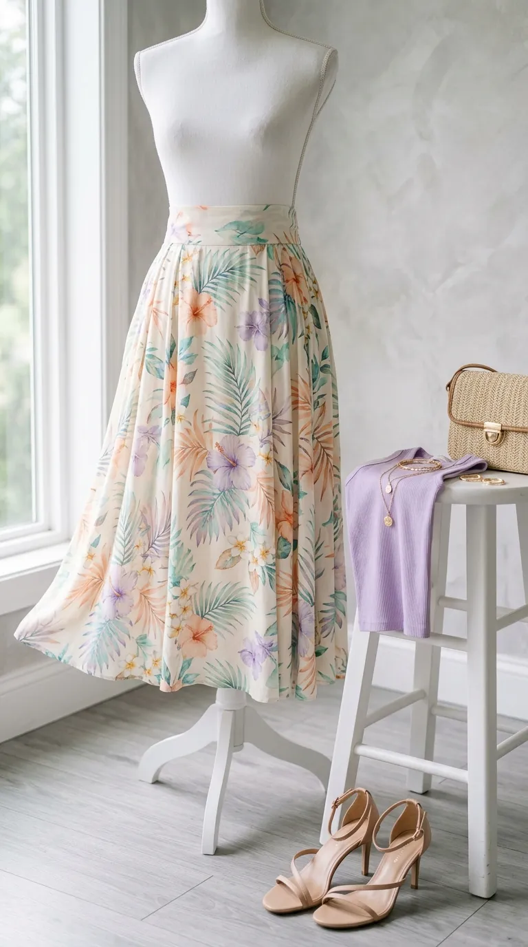 Island Print Midi Skirt