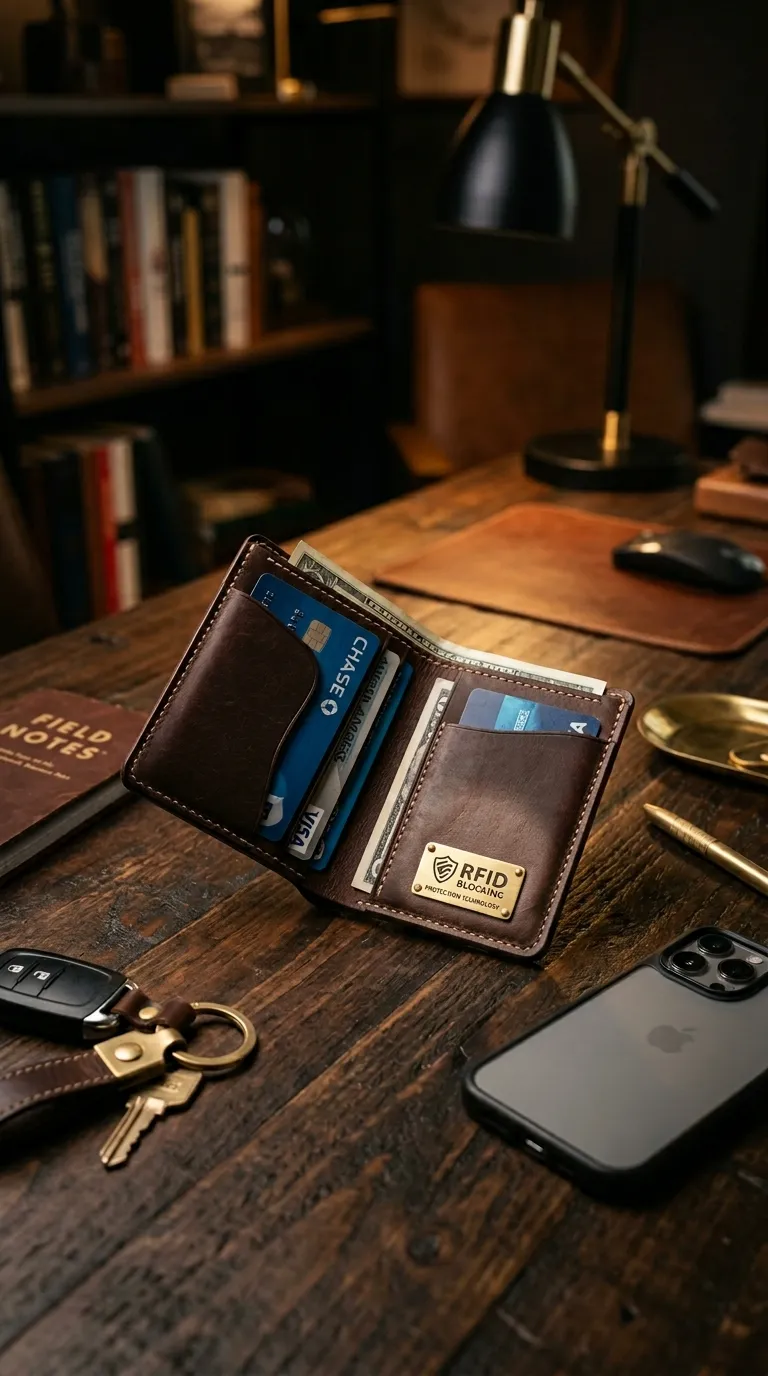 Leather Wallet with RFID Protection