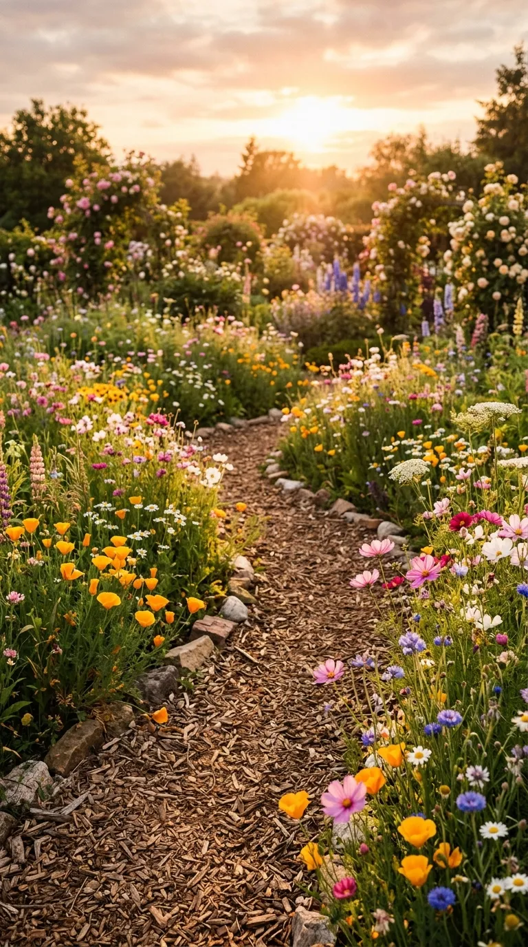 Mulch Path with Wildflowers