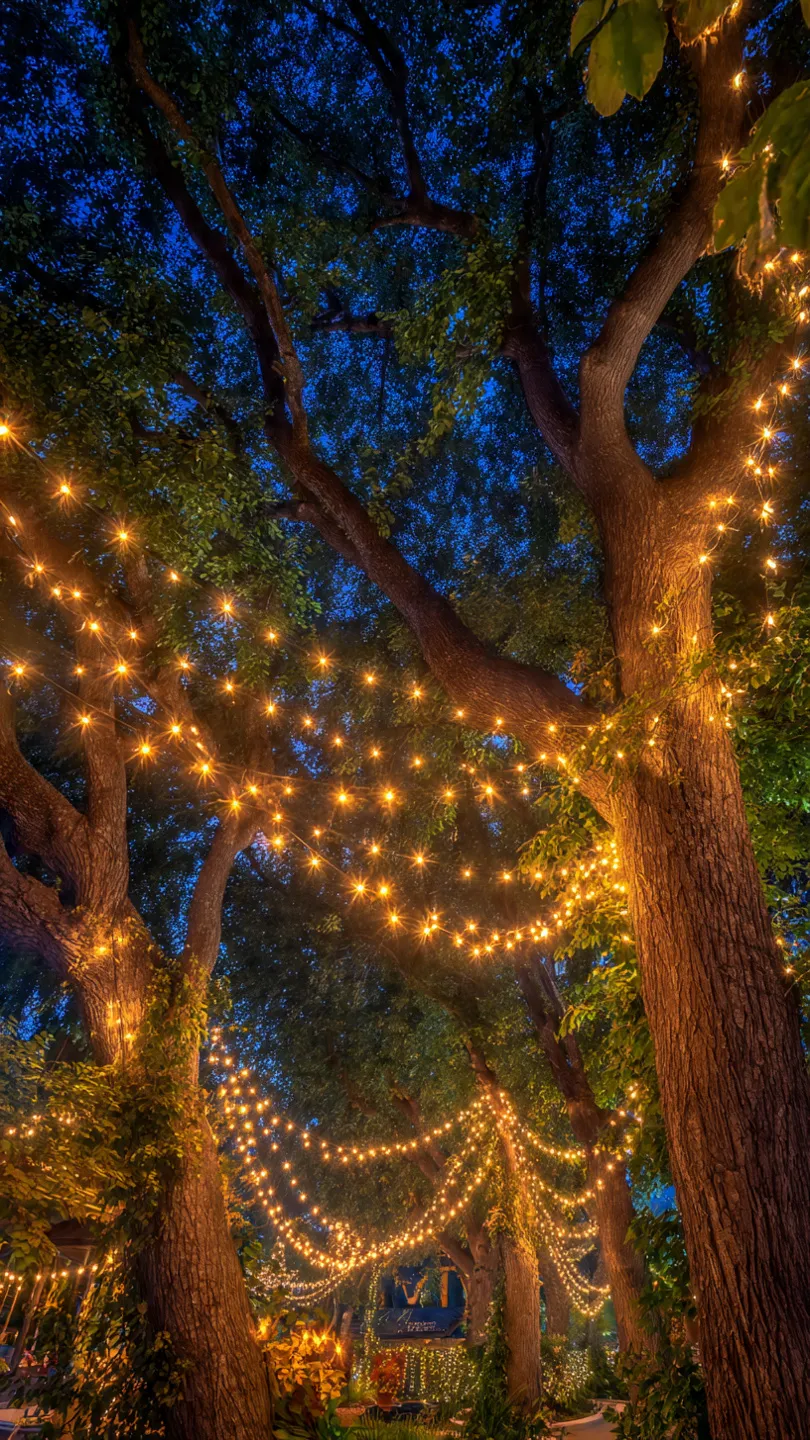 String Lights Wrapped Around Trees