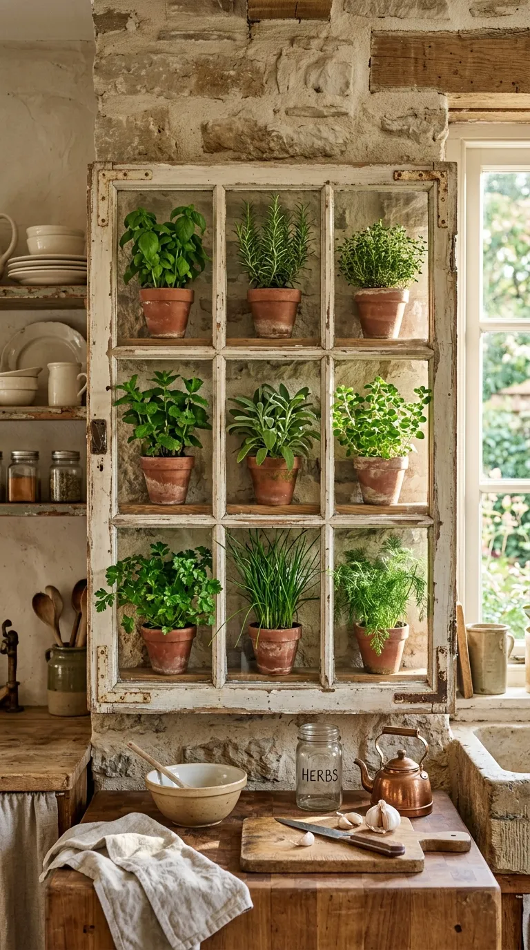 Vintage Window Frame Herb Display