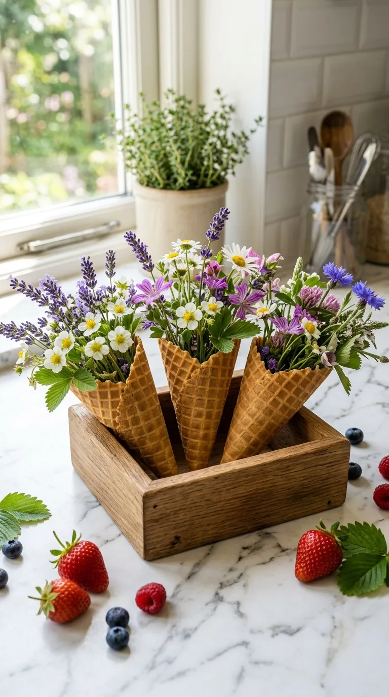 Waffle Cone Flower Holders