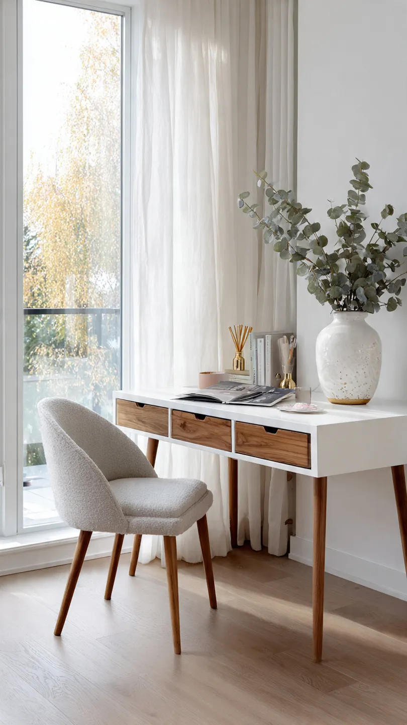White Desk With Wood Accents