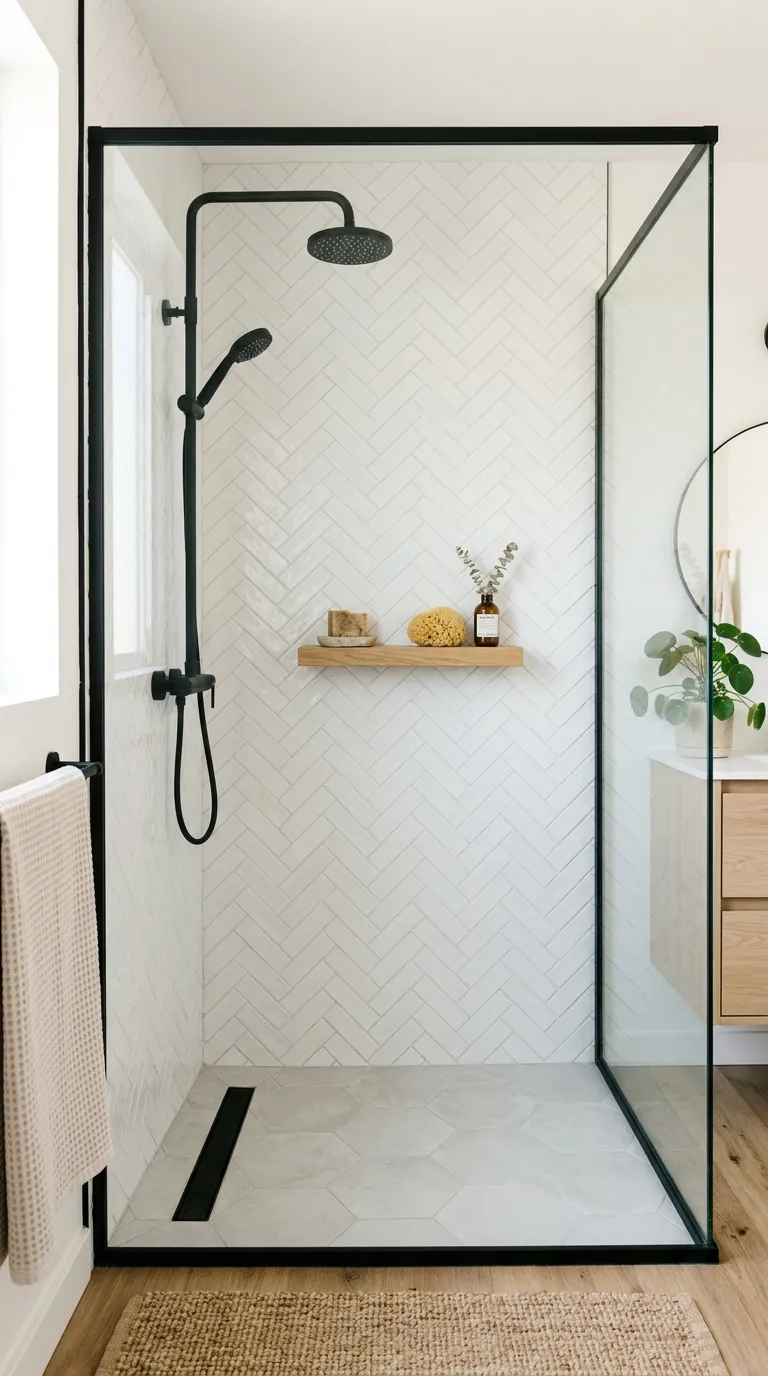 White Textured Herringbone