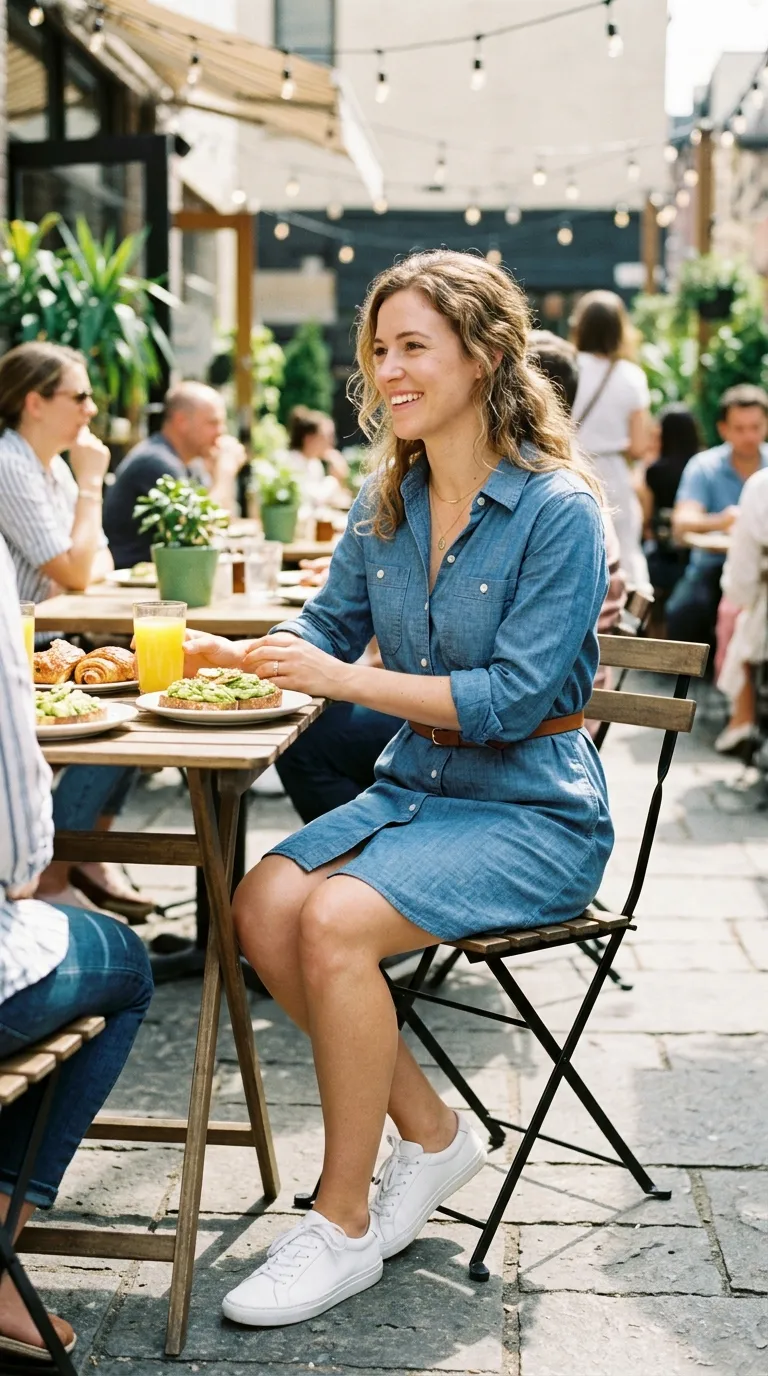 Blue Button-Down Shirt Dress