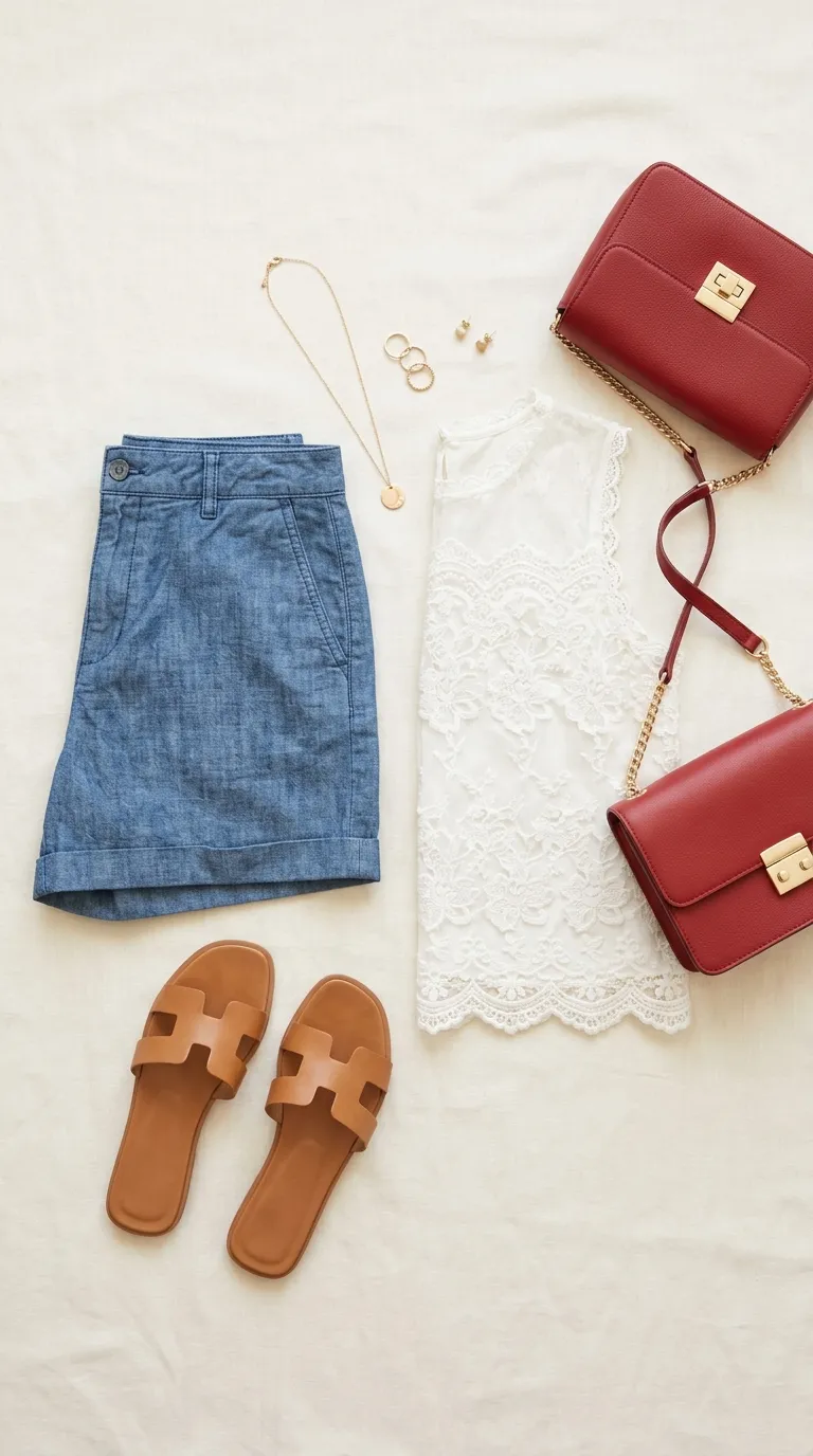 Blue Chambray Shorts Outfit