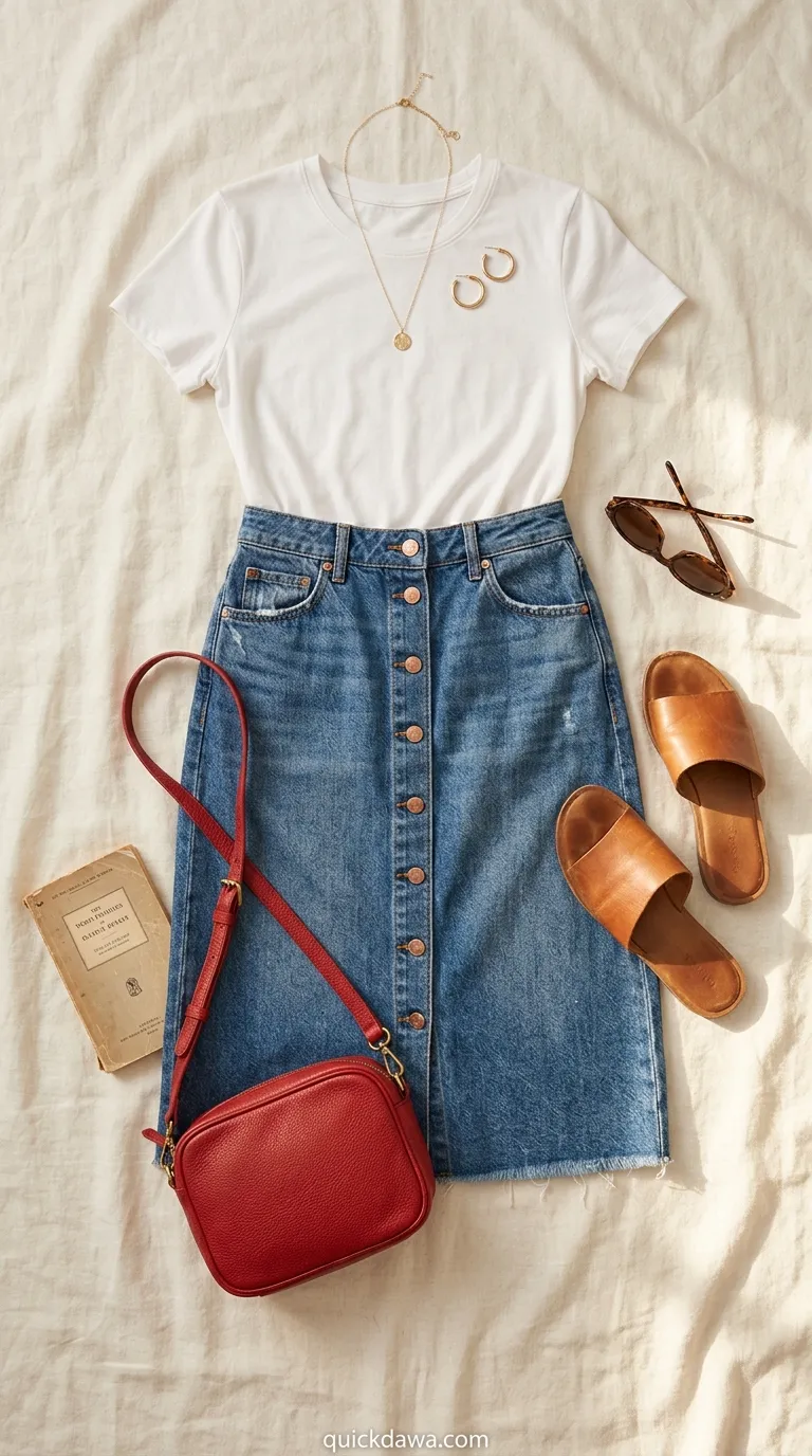 Blue Denim Skirt Look
