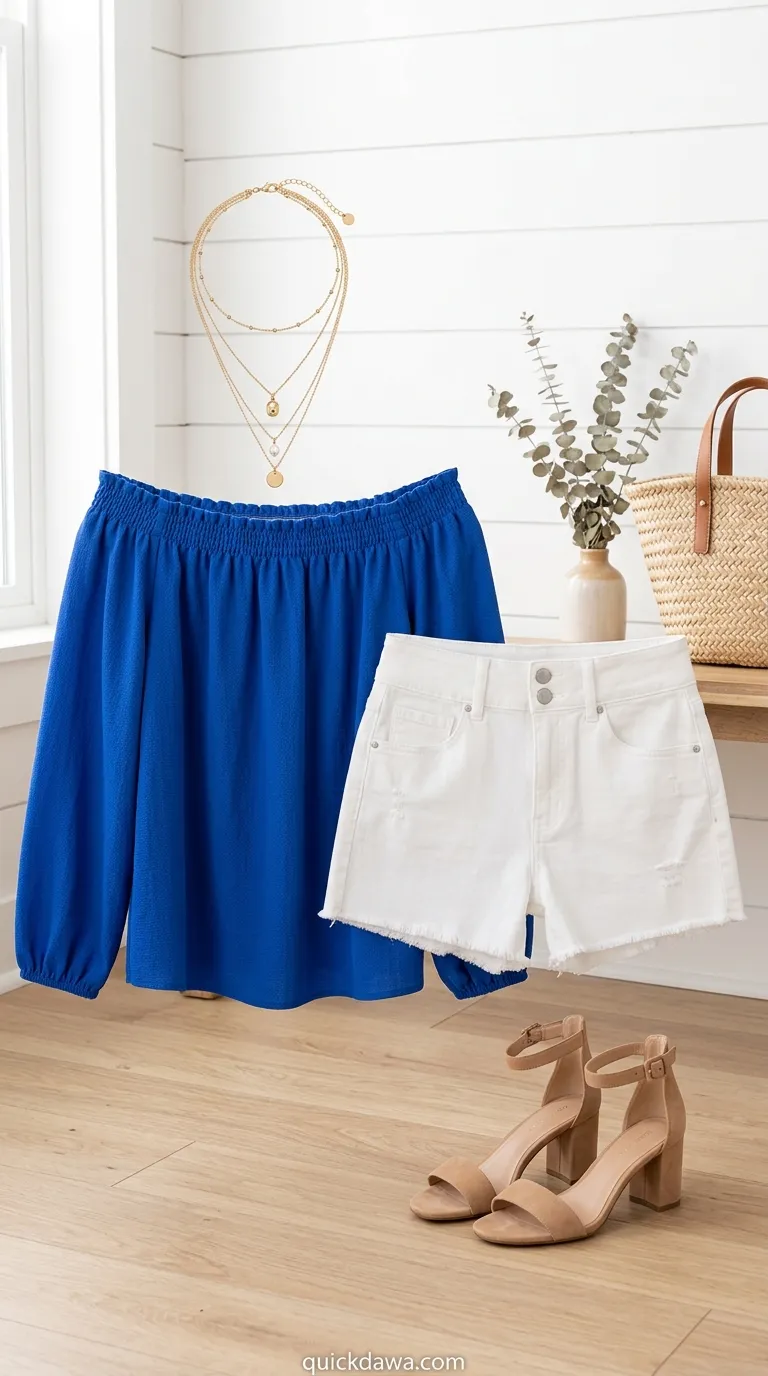 Blue Off-Shoulder Blouse