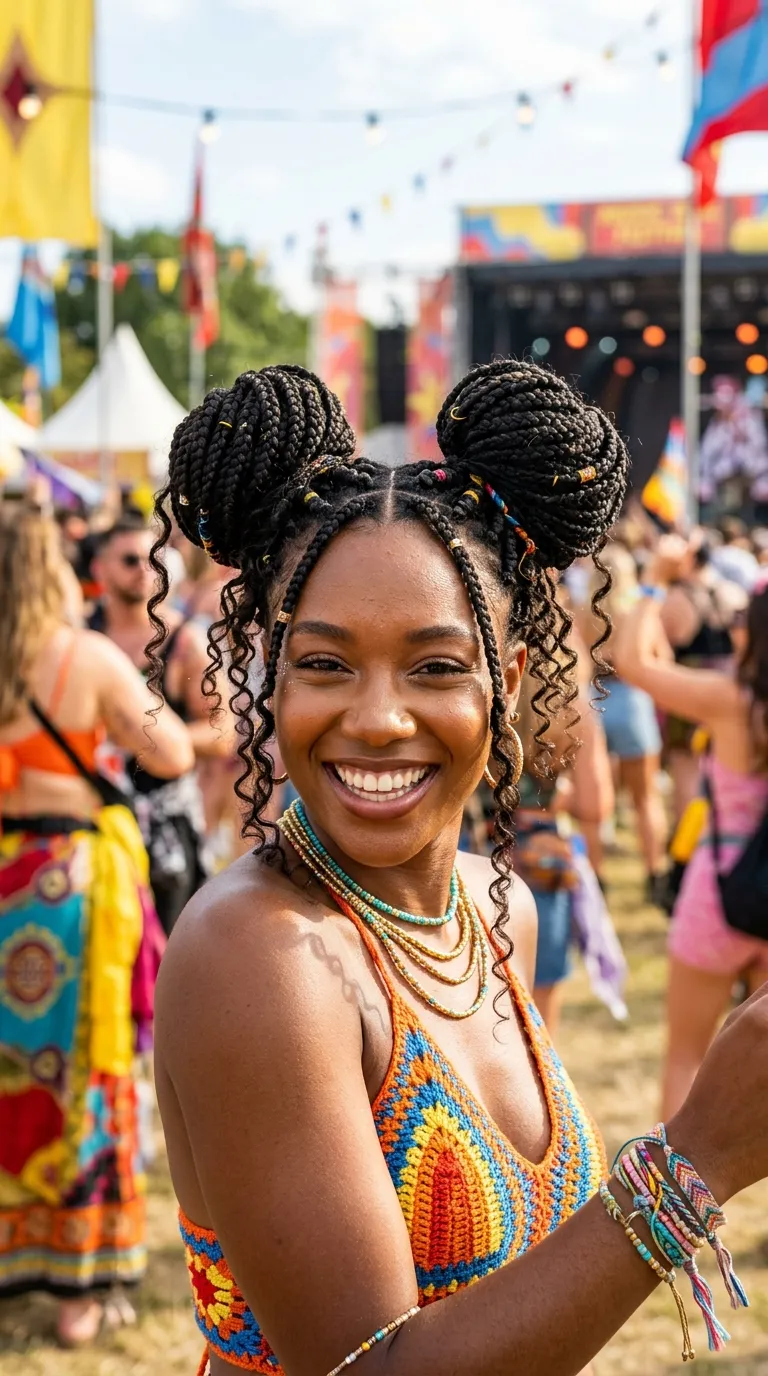 Boho Braids Double Bun Style