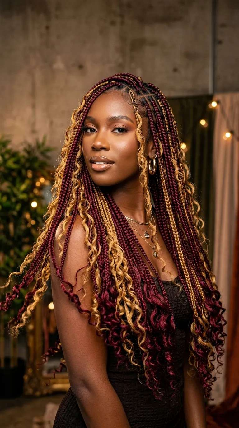 Burgundy and Honey Mix Boho Braids
