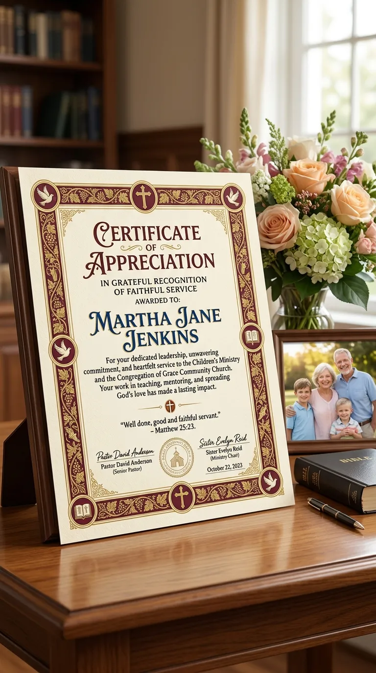 Church Ministry Appreciation Certificate