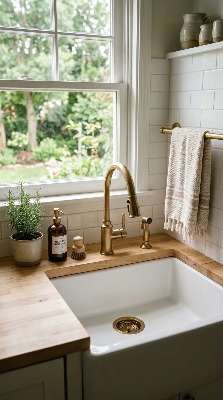 Farmhouse Sink with Brass Faucet