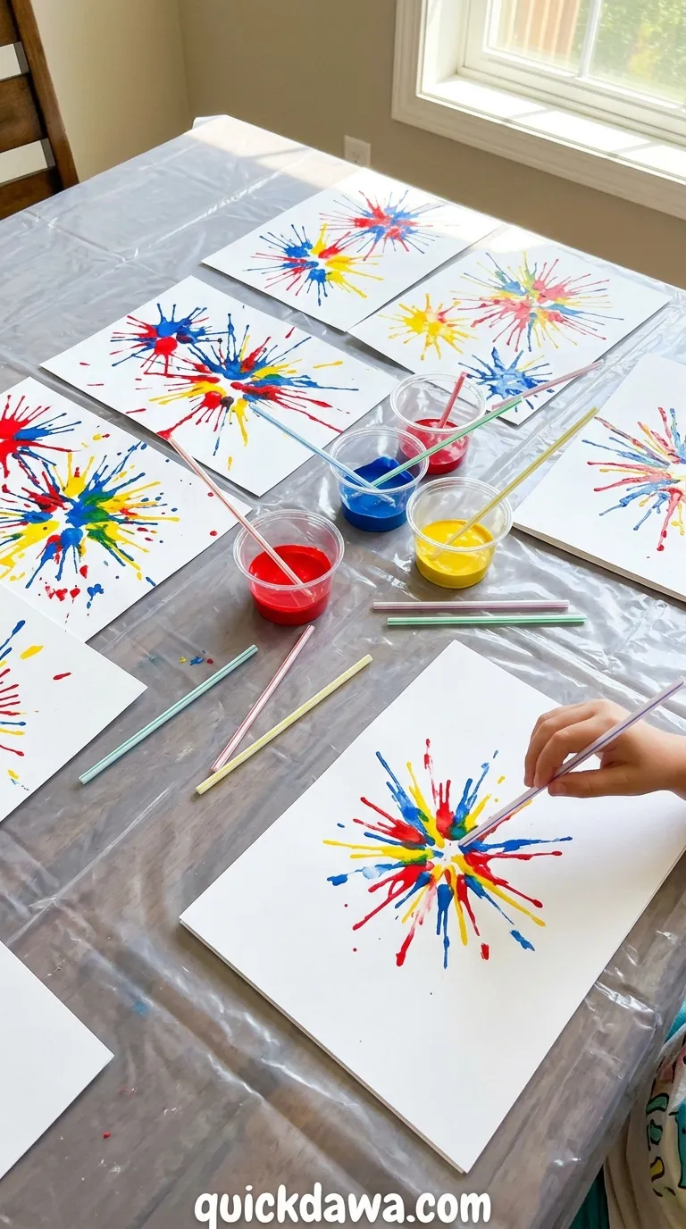 Firework Painting With Straws