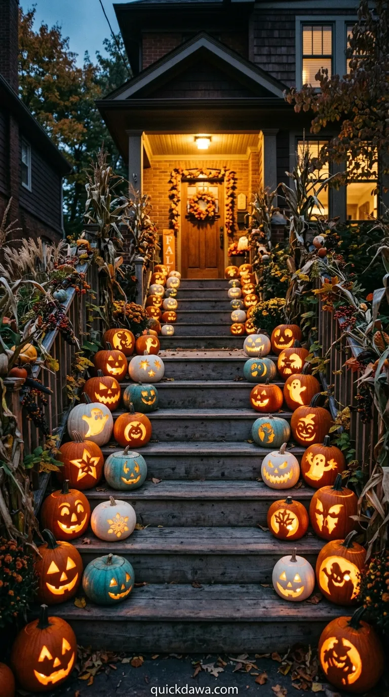 Illuminated Pumpkin Staircase