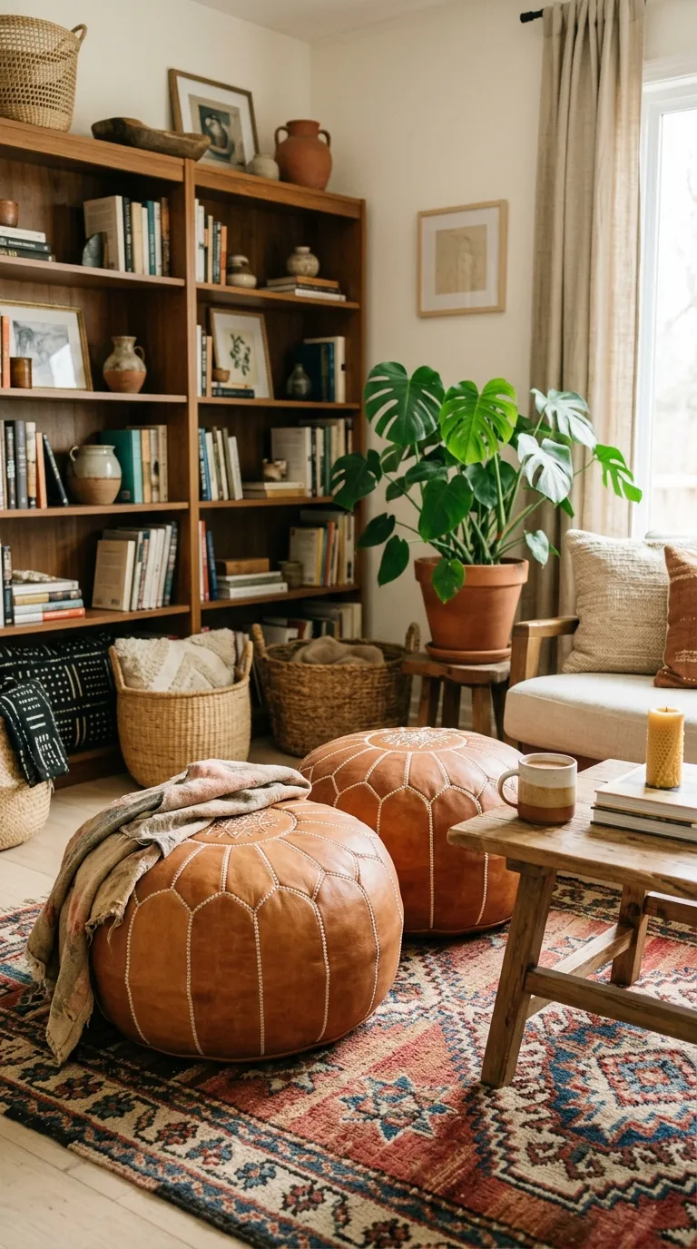 Moroccan Leather Poufs