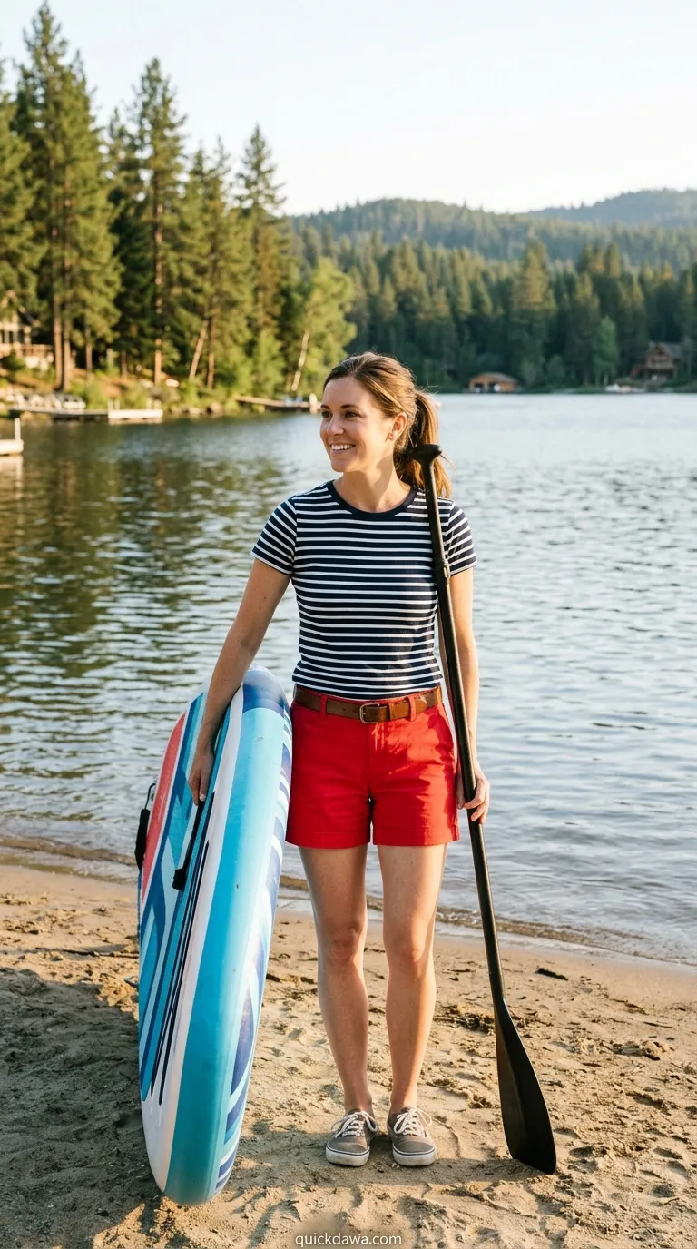 Nautical Striped Tee With Red Shorts