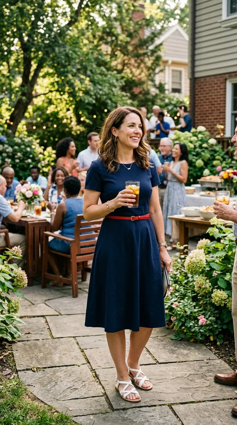 Navy A-Line Dress + Red Belt