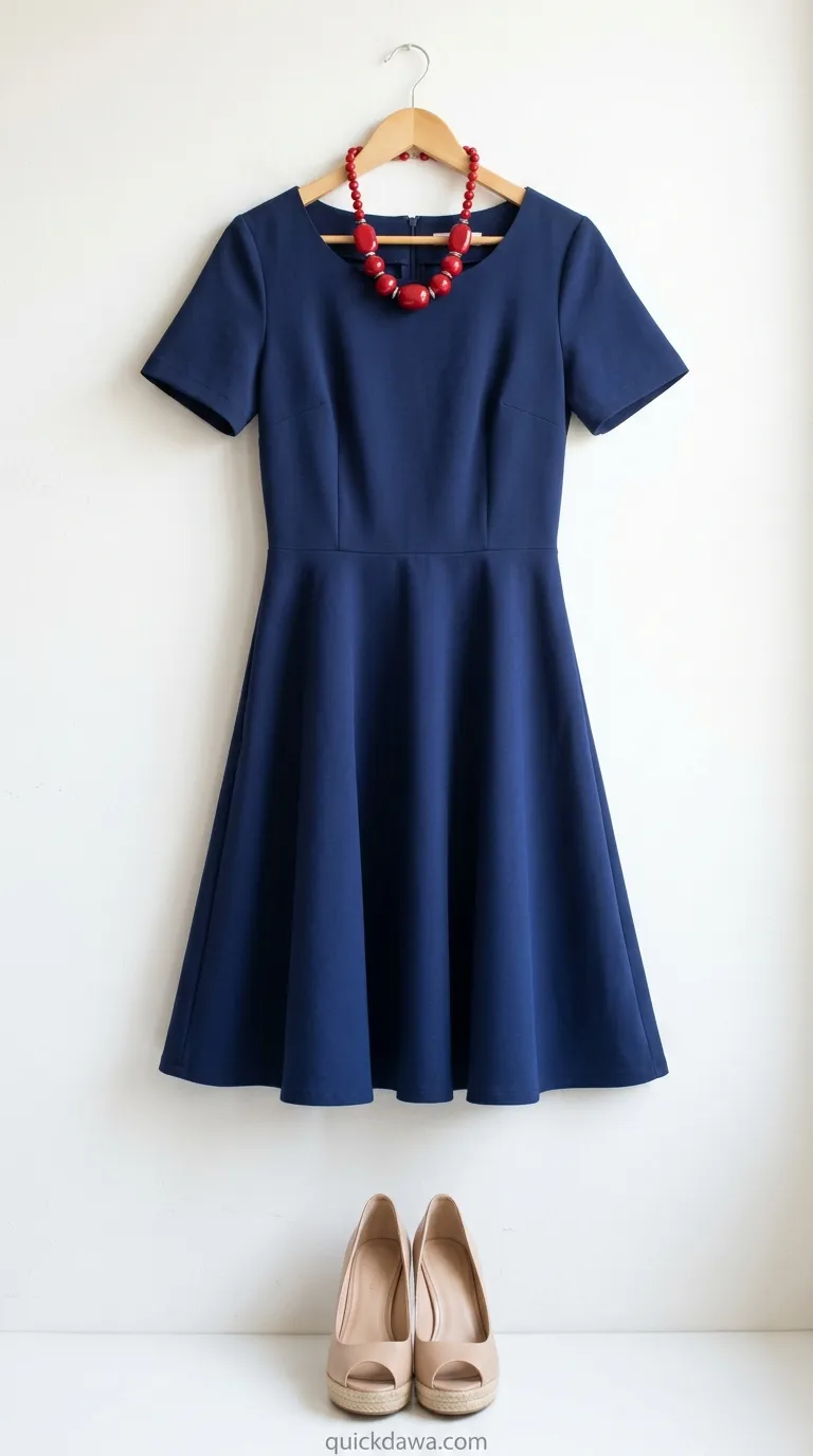 Navy Fit and Flare Dress