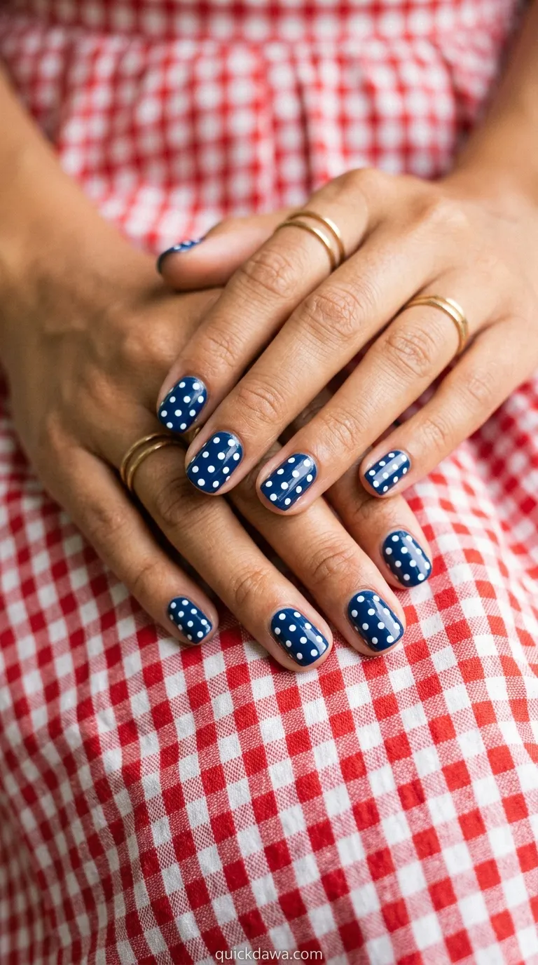 Navy with White Polka Dots