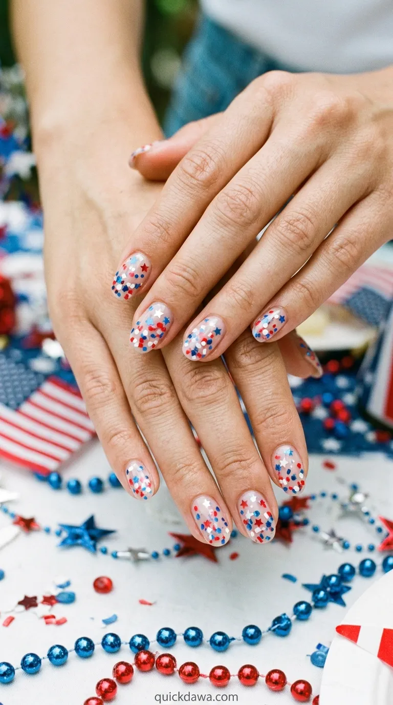 Patriotic Confetti Nails