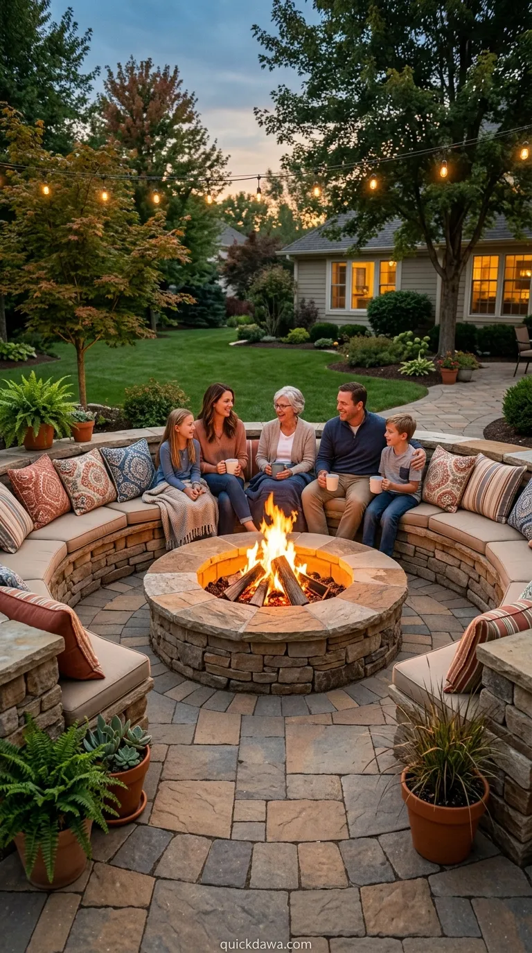 Paved Fire Pit with Built-In Seating