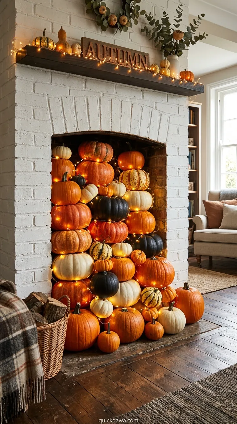 Pumpkins Fireplace Decor Stack