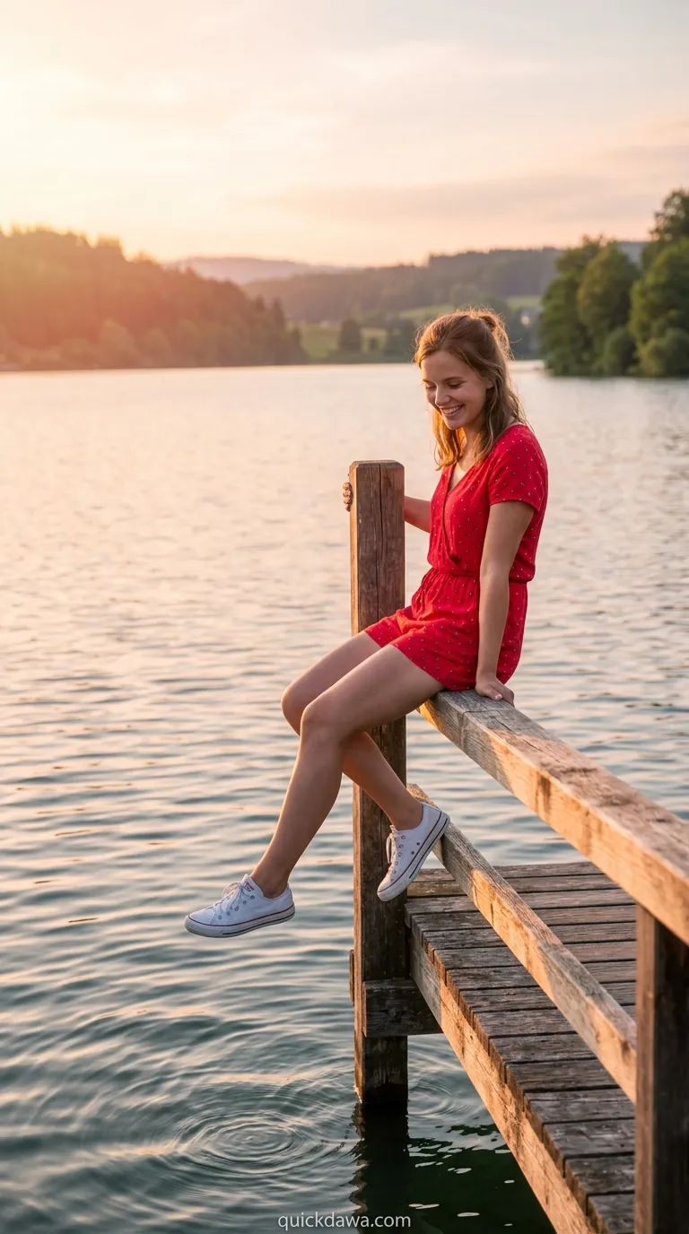 Red Romper With White Sneakers