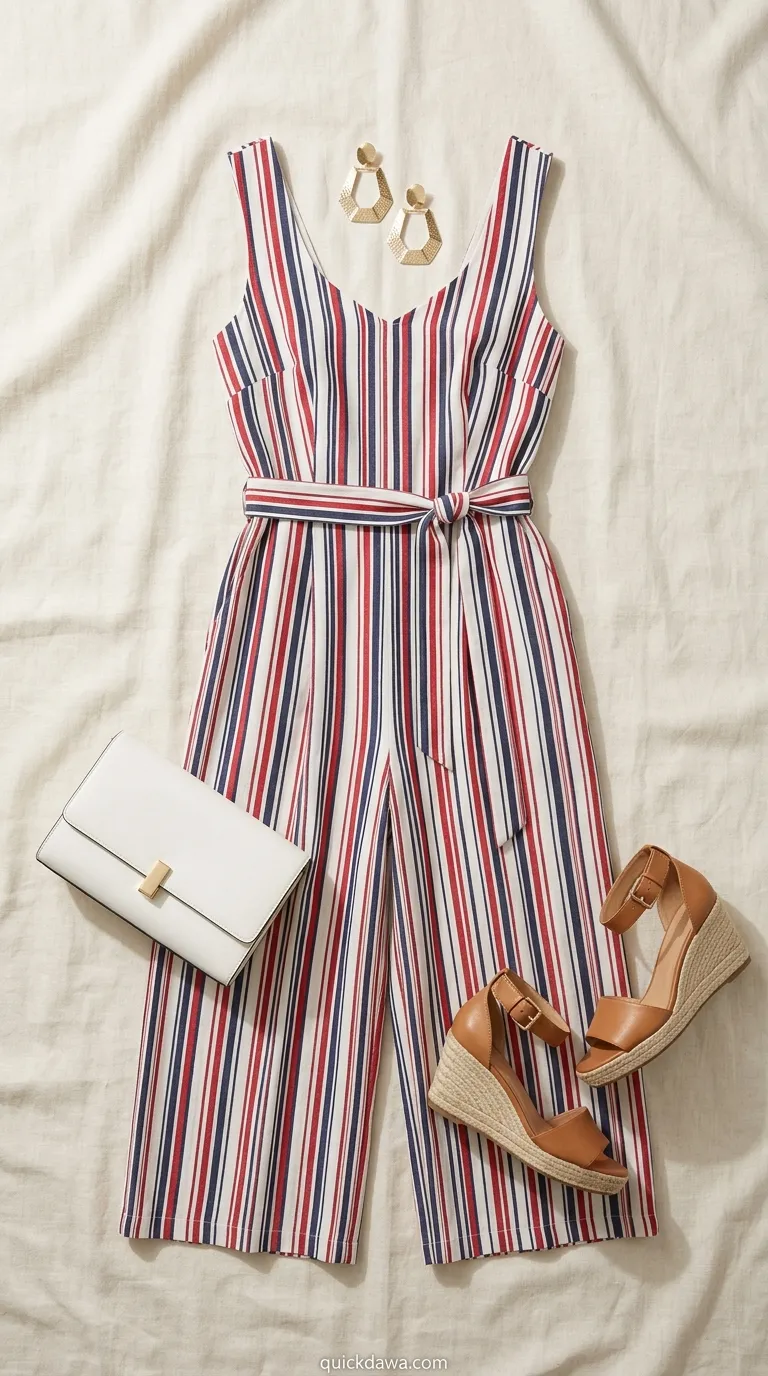 Red White Blue Striped Jumpsuit