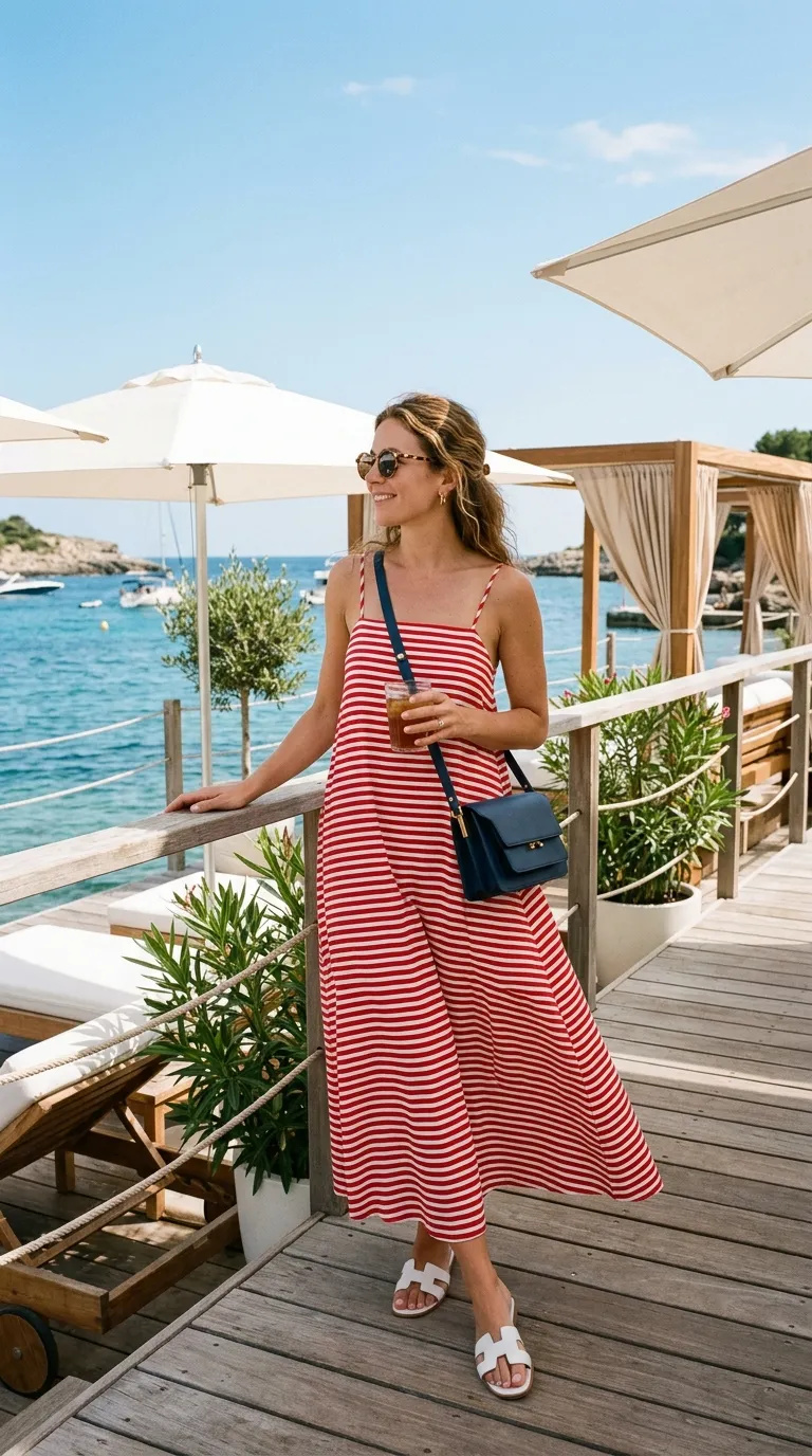 Red & White Striped Maxi Dress