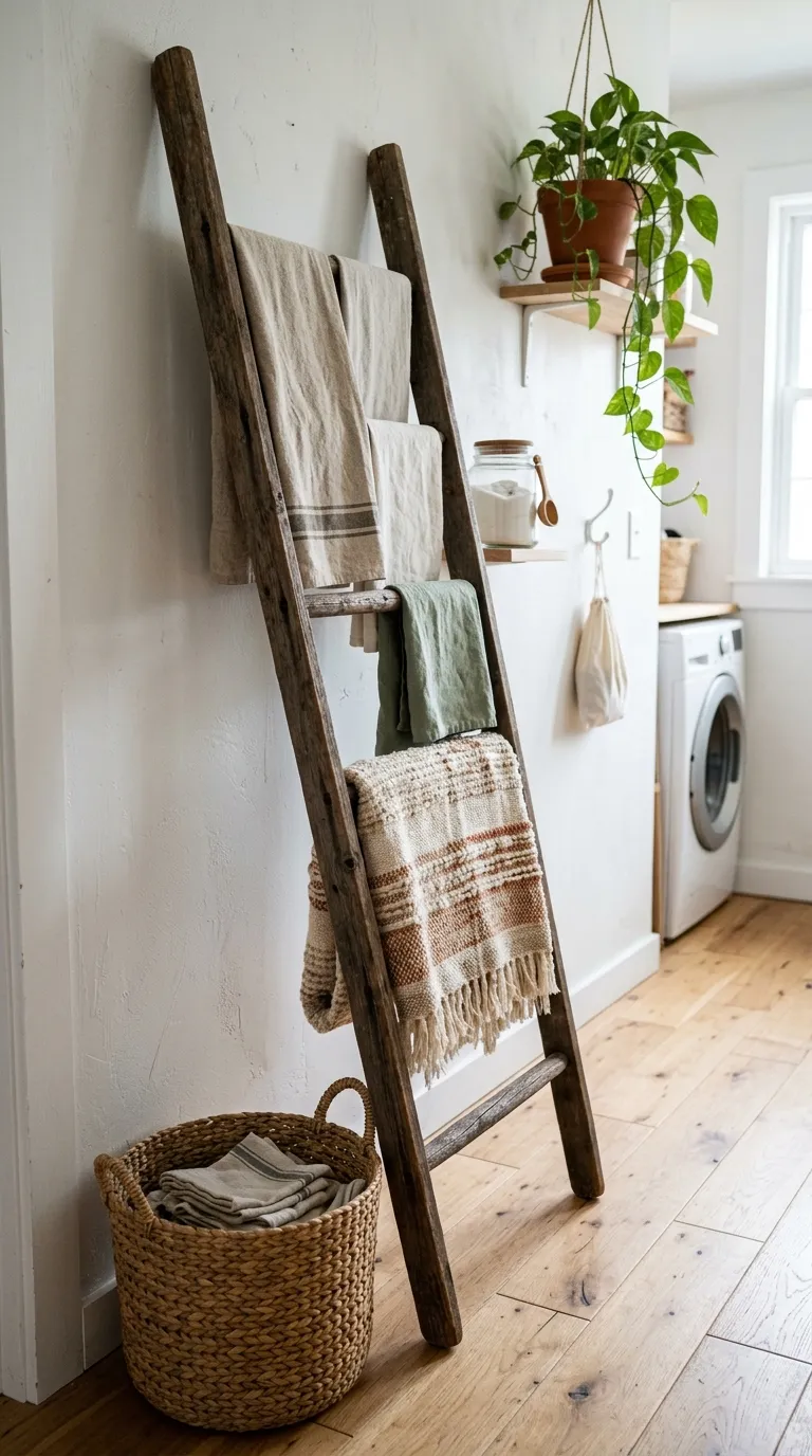 Rustic Wooden Ladder Rack