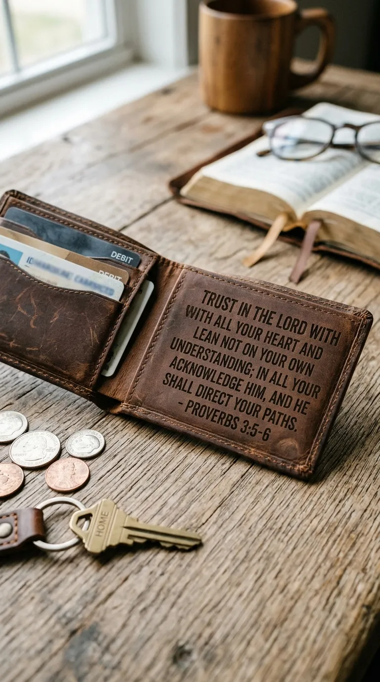 Scripture-Engraved Leather Wallet