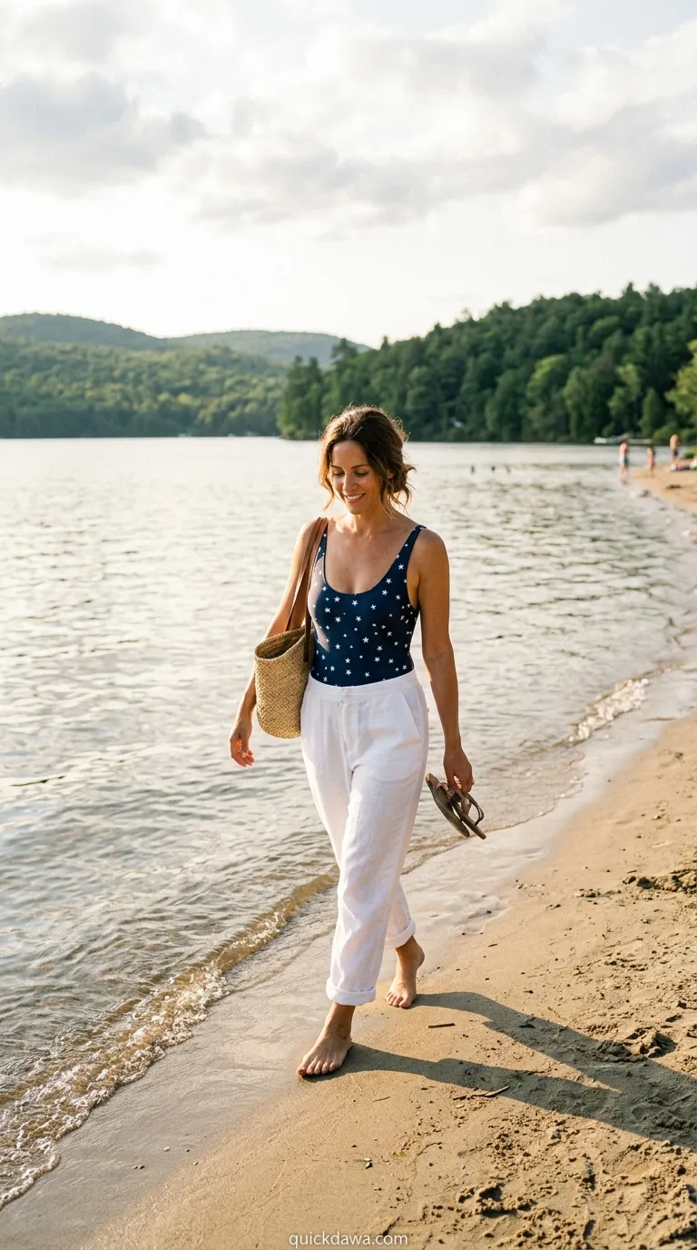 Stars Print One-Piece With White Linen Pants