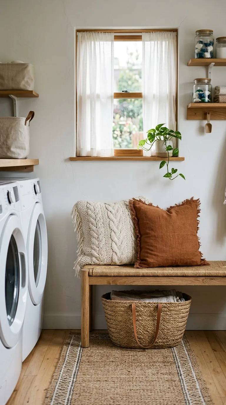 Textured Throw Pillows on Bench