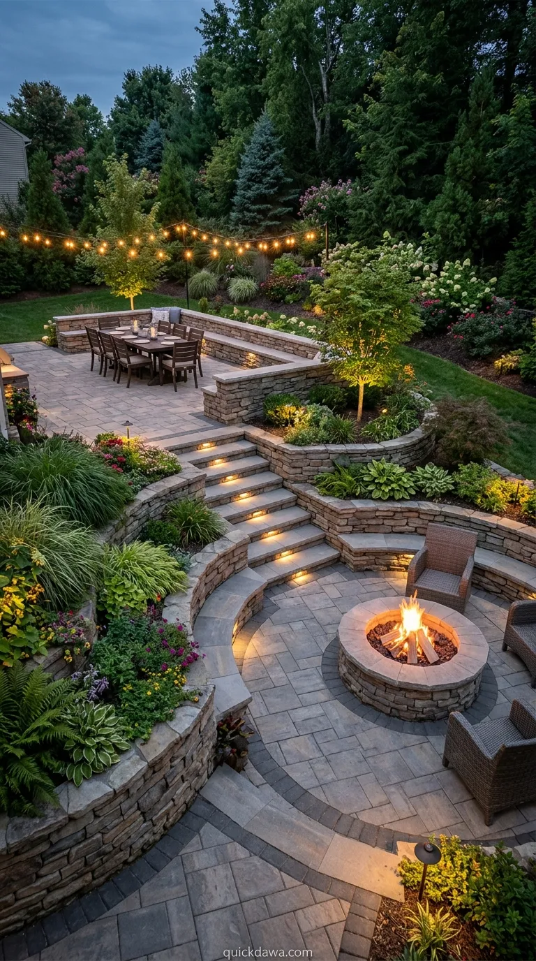Tiered Paver Fire Pit Landscape