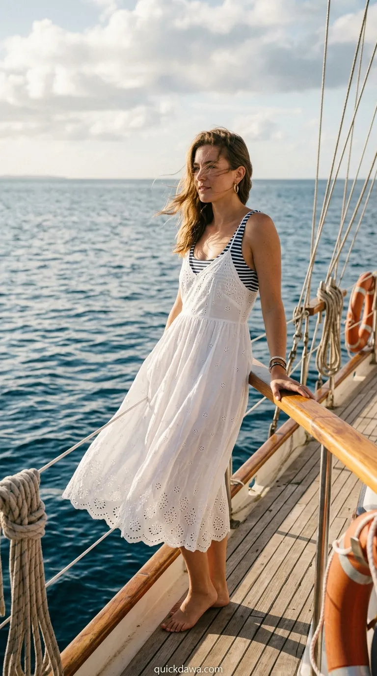 White Eyelet Dress Over Swimsuit