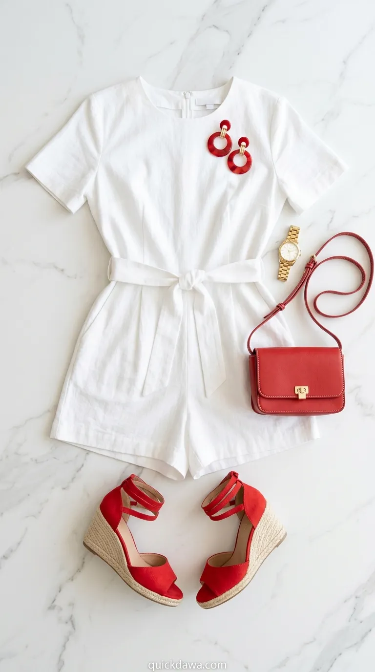 White Romper with Red Accessories